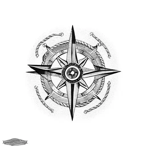 nautical rope, rose, silhouette of two boys and compass pointing SW tattoo design idea