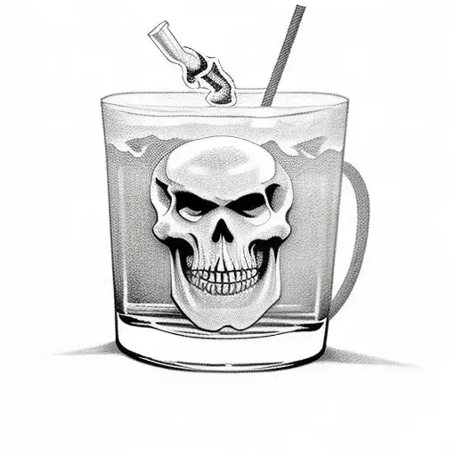 western skeleton with a drink and cigarette at a bar tattoo design idea