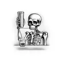western skeleton with a drink and cigarette at a bar tattoo design idea