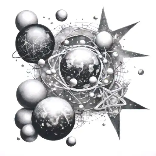 atoms and molecules simulating universe with stars tattoo design idea