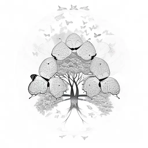 tree with three butterflies  tattoo design idea