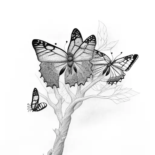 tree and three butterflies  tattoo design idea
