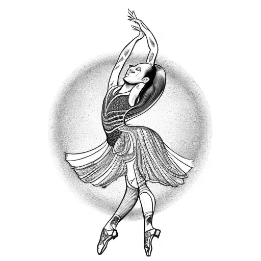 An intricately designed stage curtain with a dancer gracefully leaping through it, symbolizing the excitement of performing on stage tattoo design idea