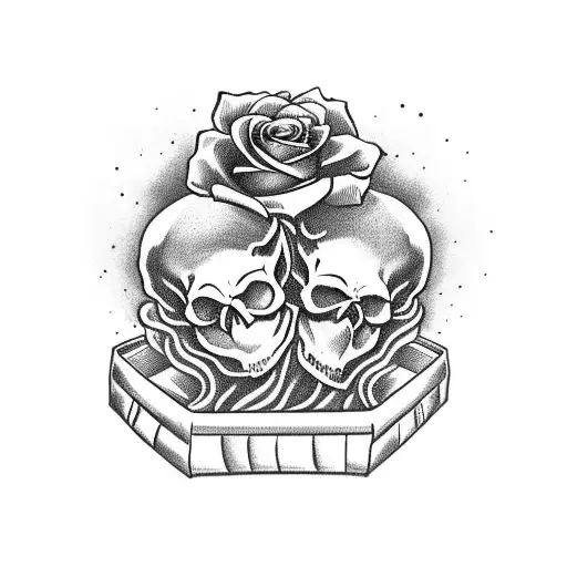 skull couple inside of coffin with roses around and says til death do us part  tattoo design idea