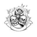 skull couple inside of coffin with roses around and says til death do us part  tattoo design idea
