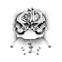 skull couple inside of coffin with roses around and says til death do us part  tattoo design idea