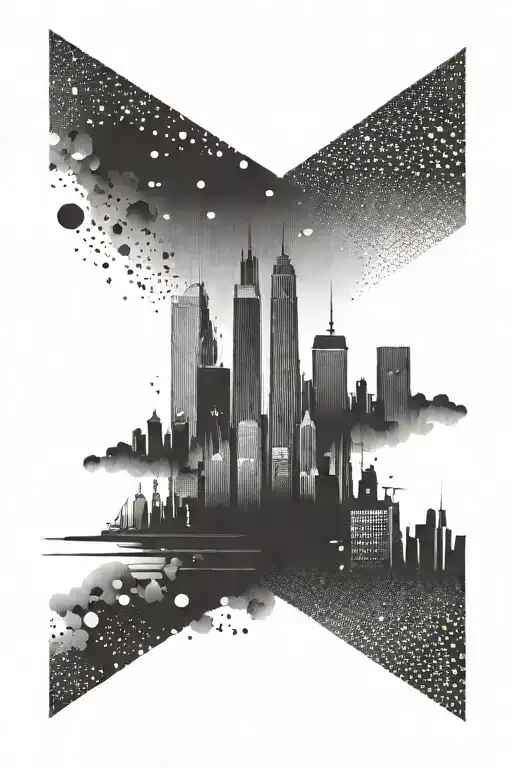 Incorporate a detailed city skyline into a dotwork forearm tattoo design tattoo design idea