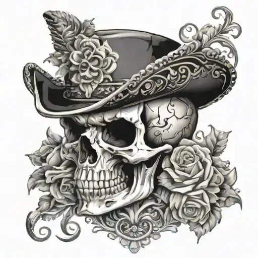 i want a scary skull witha fancy hat with the words Pride Company  tattoo design idea