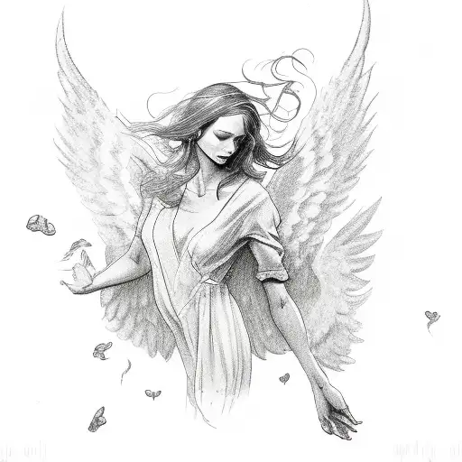 angel with clipped wings falling tattoo design idea