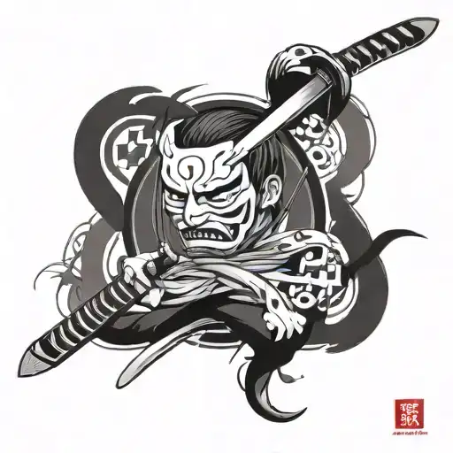 katana and jo staff with bushido kanji characters tattoo design idea