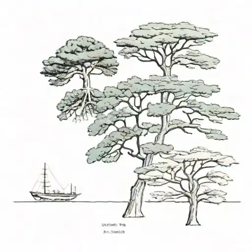 3 trees an Aleppo pine, a Cedar tree, and a plane London tree tattoo design idea