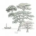 3 trees an Aleppo pine, a Cedar tree, and a plane London tree tattoo design idea