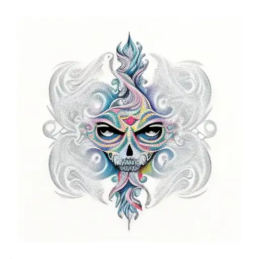 A tattoo that says “Esto Perputa” in a classic bold font. Enveloped by tribal swirls and epic patterning  tattoo design idea