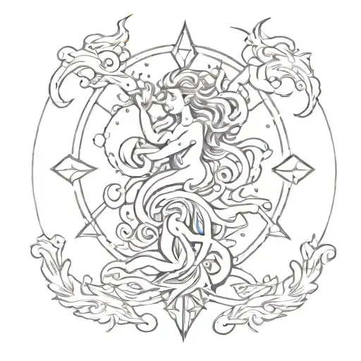 Tattoo of Aquarius, Pisces, and cancer zodiac symbols fused together tattoo design idea