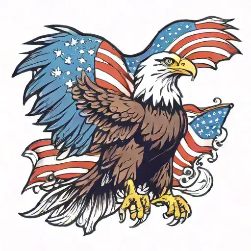 Bald Eagle holding American flag waving tattoo design idea