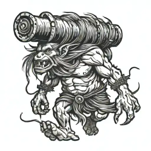 troll carrying a big piece of land, long hair   tattoo design idea