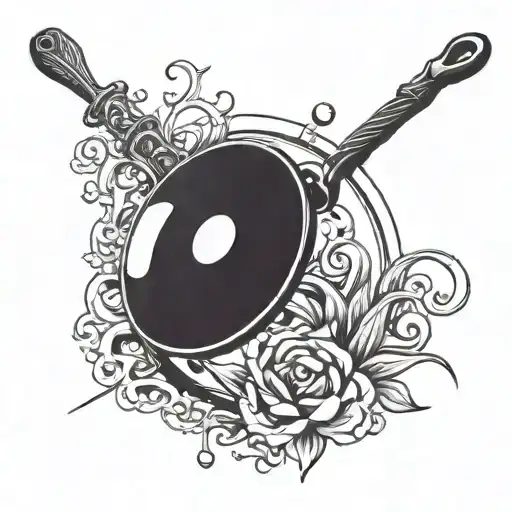 frying pan with sword tattoo design idea