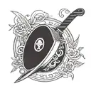 frying pan with sword tattoo design idea