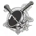 frying pan with sword tattoo design idea