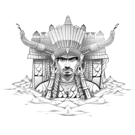 sandcastle with indian headpiece tattoo design idea