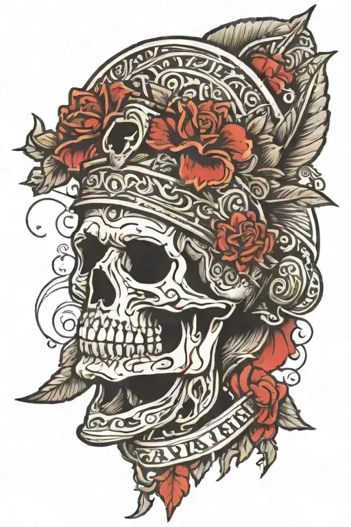 calavera with 805 in olde English script and the Greek warrior Achilles   tattoo design idea