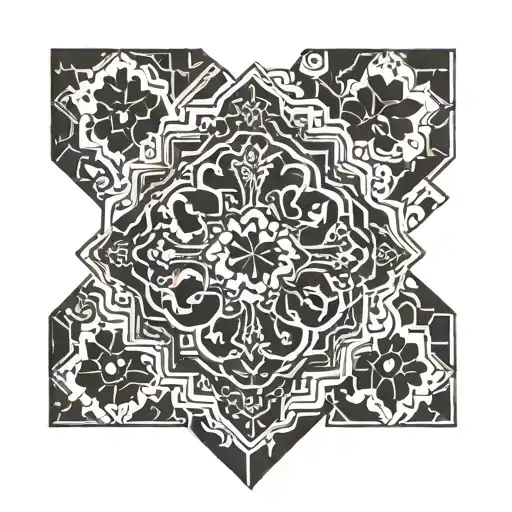 Incorporate traditional Portuguese tile patterns into a geometric blackwork design tattoo design idea