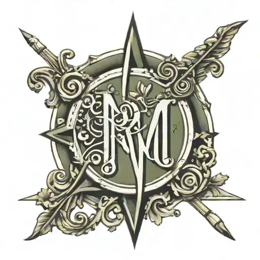 3 Letters A, G and M in a concentric, heraldica design. M is widest and shortest. A is narrow and tallest.  tattoo design idea