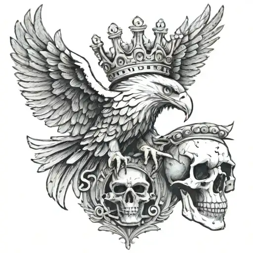  eagle and skull wearing a crown in coloseum tattoo design idea