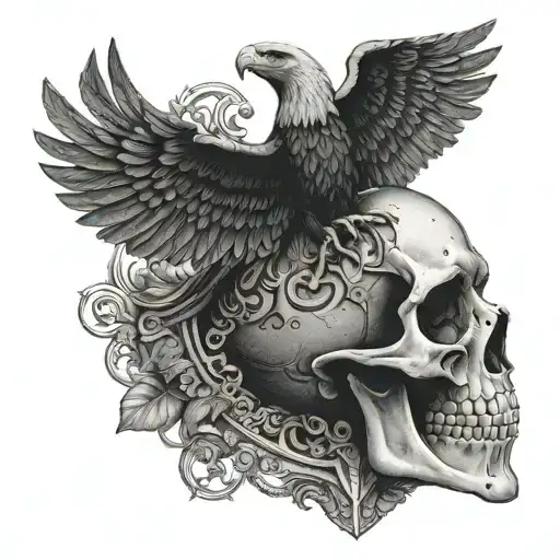  coloseum , eagle , skull wearing a crown tattoo design idea