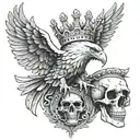  eagle and skull wearing a crown in coloseum tattoo design idea