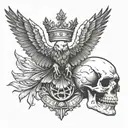  eagle and skull wearing a crown in coloseum tattoo design idea