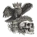  coloseum , eagle , skull wearing a crown tattoo design idea
