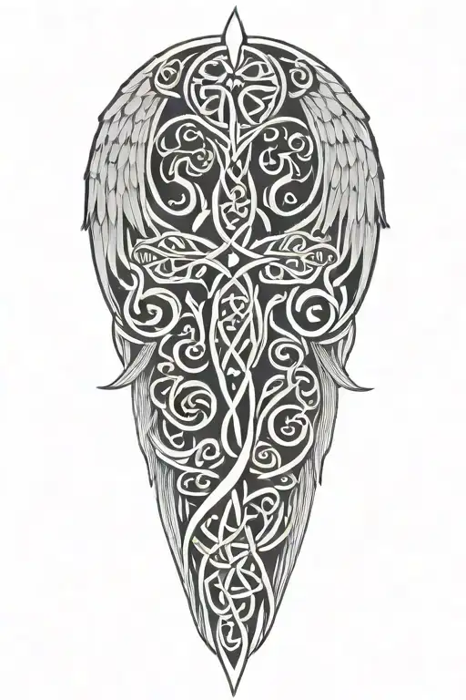celtic criss wings floral background tattoo design idea