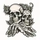 skull and hand holding tattoo design idea