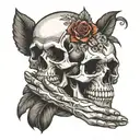 skull and hand holding tattoo design idea