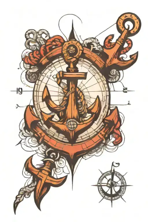 map compass and anchor tattoo design idea
