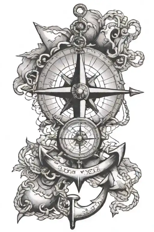 map compass and anchor tattoo design idea