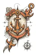 map compass and anchor tattoo design idea