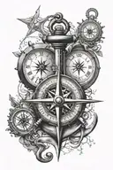 clock, anchor and compass tattoo design idea