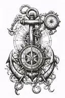 clock, anchor and compass tattoo design idea