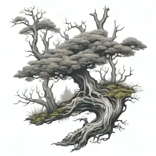 the word moss covered tree tattoo design idea