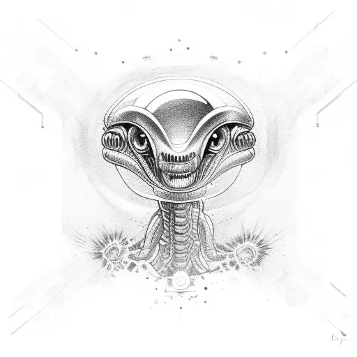 alien wothout eyes sticking its long tongue out tattoo design idea
