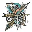 arrow with bow, lighting bolt and soundwave pattern tattoo design idea