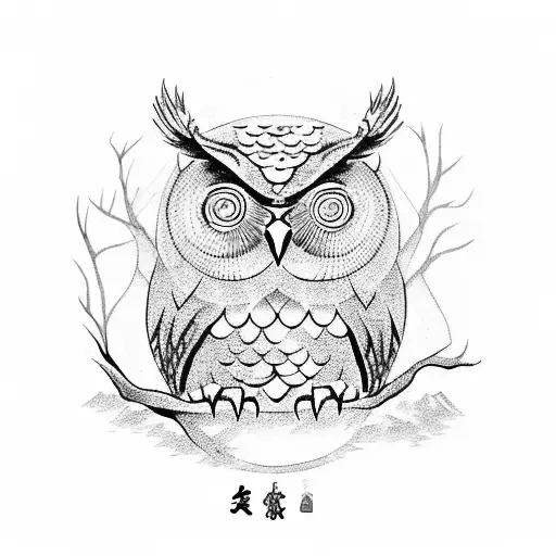 A wise owl practicing Kung Fu in a serene forest tattoo design idea