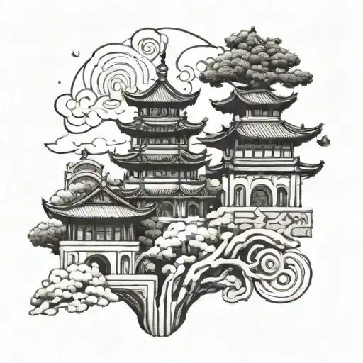 Combine elements of Chinese and Italian famous buildings in a unique design tattoo design idea