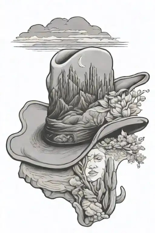 arizona landscape in a cowboy hat surrounded tattoo design idea