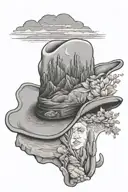 arizona landscape in a cowboy hat surrounded tattoo design idea