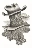 arizona landscape in a cowboy hat surrounded tattoo design idea