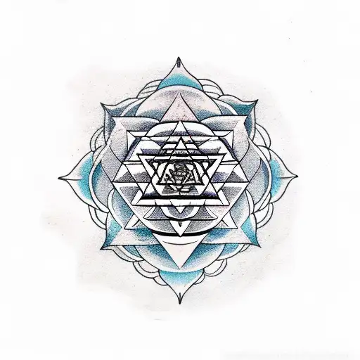 Sri yantra coming out of peonies and roses tattoo design idea