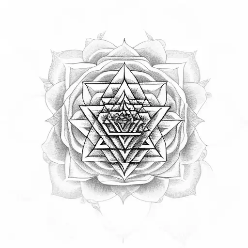 Sri yantra surrounded with roses tattoo design idea